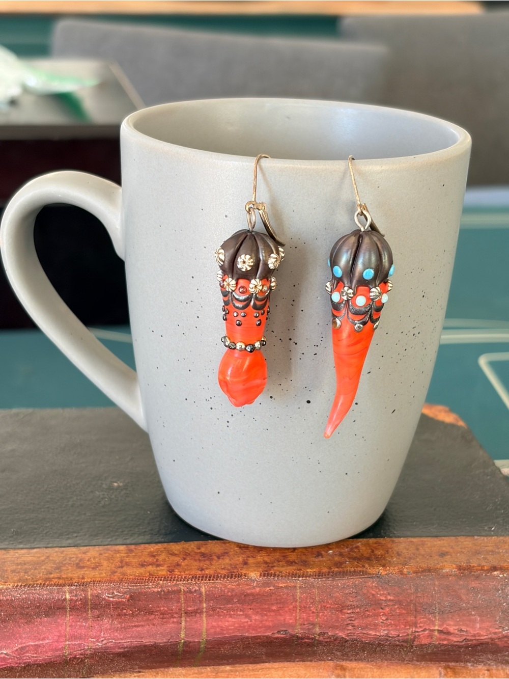 Handmade Glass Red Coral Drop Earrings